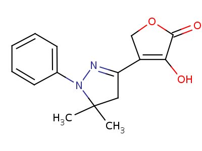4-(4,5-Dihydro-5,5-dimethyl-1-phenyl-1h-pyrazol-3-yl)-3-hydroxyfuran-2(5h)-oneStructure,50413-16-6Structure 4-(4,5-Dihydro-5,5-dimethyl-1-phenyl-1h-pyrazol-3-yl)-3-hydroxyfuran-2(5h)-one Structure,50413-16-6Structure