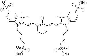 Trisodium 2-(2-(2-chloro-3-(2-(3,3-dimethyl-5-sulfonato-1-(4-sulfonatobutyl)indolin-2-ylidene)ethylidene)cyclohex-1-enyl)vinyl)-3,3-dimethyl-1-(4-sulfonatobutyl)-3h-indolium-5-sulfonateStructure,162093-39-2Structure Trisodium 2-(2-(2-chloro-3-(2-(3,3-dimethyl-5-sulfonato-1-(4-sulfonatobutyl)indolin-2-ylidene)ethylidene)cyclohex-1-enyl)vinyl)-3,3-dimethyl-1-(4-sulfonatobutyl)-3h-indolium-5-sulfonate Structure,162093-39-2Structure