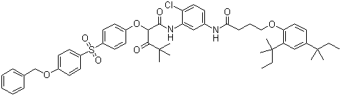 N-(5-((4-(2,4-Bis(1,1-dimethylpropyl)phenoxy)-1-oxobutyl)amino)-2-chlorophenyl)-4,4-dimethyl-3-oxo-2-(4-((4-(phenylmethoxy)phenyl)sulphonyl)phenoxy)valeramideStructure,30744-85-5Structure N-(5-((4-(2,4-Bis(1,1-dimethylpropyl)phenoxy)-1-oxobutyl)amino)-2-chlorophenyl)-4,4-dimethyl-3-oxo-2-(4-((4-(phenylmethoxy)phenyl)sulphonyl)phenoxy)valeramide Structure,30744-85-5Structure