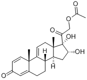(16alpha)-16,17-二羥基-3,20-二氧代孕甾烷-1,4,9(11)-三烯-21-基乙酸酯結(jié)構(gòu)式_77017-20-0結(jié)構(gòu)式
