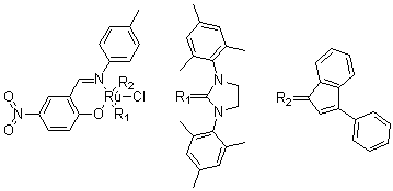 [1,3-雙(萊基)-2-亞咪唑烷基]-[2-[[(4-甲基苯基)亞氨基]甲基]-4-硝基-苯酚基]-[3-苯基-亞茚基]氯化釕結(jié)構(gòu)式_934538-04-2結(jié)構(gòu)式