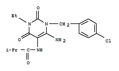  n-[6-氨基-1-[(4-氯苯基)甲基]-3-乙基-1,2,3,4-四氫-2,4-二氧代-5-嘧啶]-2-甲基-丙酰胺結構式_257939-29-0結構式
