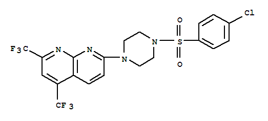 (9Ci)-1-[5,7-雙(三氟甲基)-1,8-萘啶-2-基]-4-[(4-氯苯基)磺?；鵠-哌嗪結(jié)構(gòu)式_320417-95-6結(jié)構(gòu)式