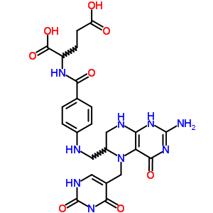 2-[[4-[[2-氨基-5-[(2,4-二氧代-1H-嘧啶-5-基)甲基]-4-氧代-1,6,7,8-四氫蝶啶-6-基]甲基氨基]苯甲酰基]氨基]戊二酸結(jié)構(gòu)式_17360-18-8結(jié)構(gòu)式
