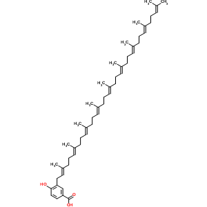 4-羥基-3-[(2E,6E,10E,14E,18E,22E,26E,30E)-3,7,11,15,19,23,27,31,35-九甲基三十六碳-2,6,10,14,18,22,26,30,34-壬烯基]苯甲酸結構式_38332-13-7結構式