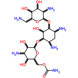 6-O-(3-氨基-6-氨基甲酰-3-脫氧-alpha-D-吡喃葡萄糖基)-4-O-(2,6-二氨基-2,6-二脫氧-alpha-D-吡喃葡萄糖基)-2-脫氧-D-鏈霉胺結構式_51736-76-6結構式