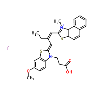 2-[2-[[3-(2-羧基乙基)-6-甲氧基-3H-苯并噻唑-2-亞基]甲基]-1-丁烯基]-1-甲基萘并[1,2-d]噻唑鎓碘化物結構式_63870-55-3結構式