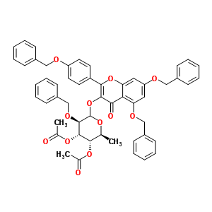 5,7-二-(芐氧基)-alpha-(4-(芐氧基)苯基)-3-[3,4-二-O-乙酰基-alpha-O-乙?；?alpha-L-吡喃鼠李糖基氧基l]-4H-苯并吡喃-4-酮結(jié)構(gòu)式_849938-27-8結(jié)構(gòu)式